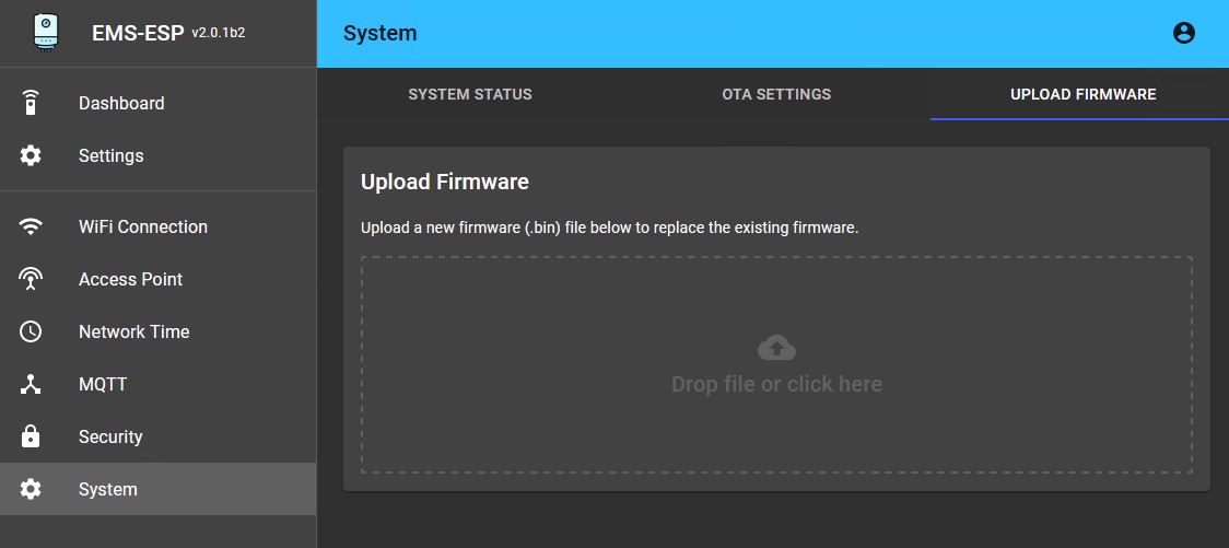 Web interface firmware update menu