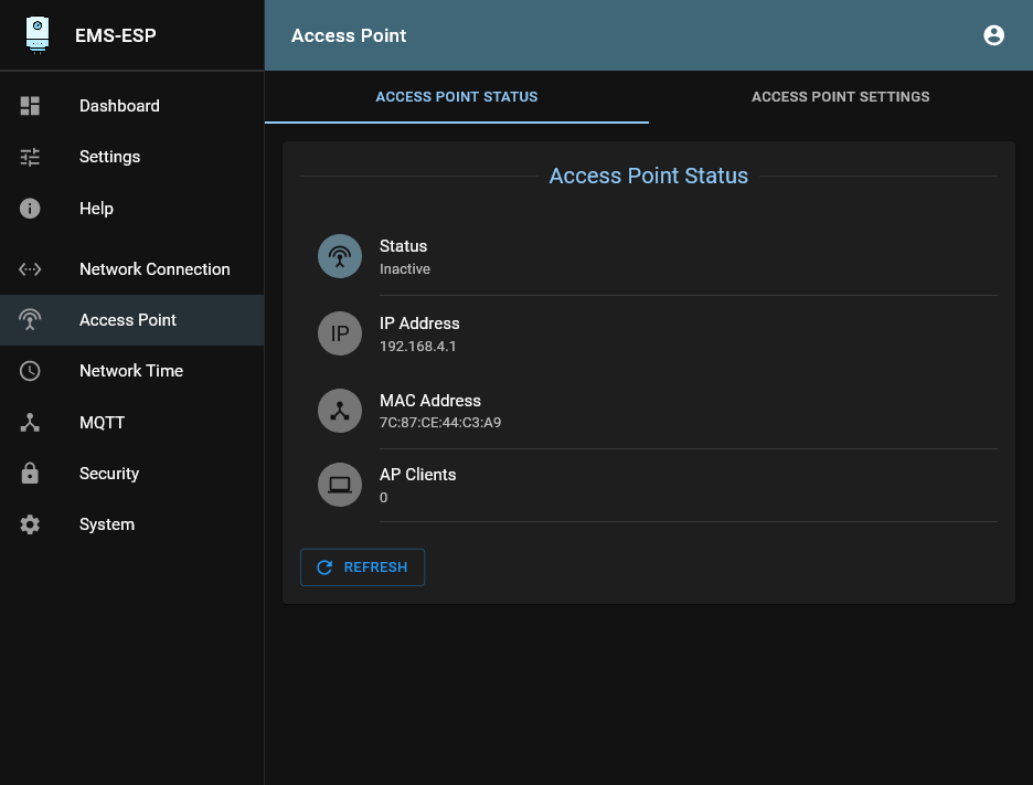 Web interface Access point Status tab