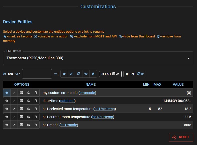 Web interface customization feature