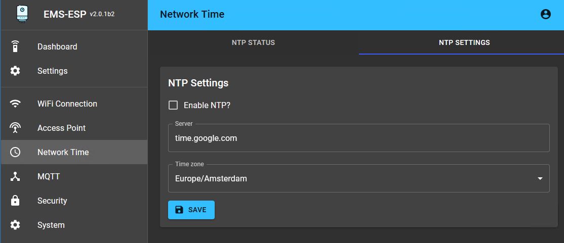Web interface NTP Status tab