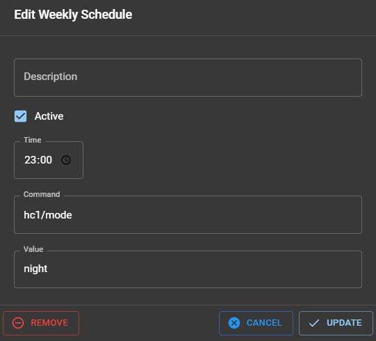 Web interface scheduler example weekly