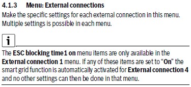 Heat pump External connections menu settings